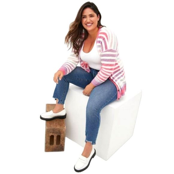 NWT TORRID Plus Size Multi-Color Pretty Stripe Button Front Cardigan. - Picture 1 of 16